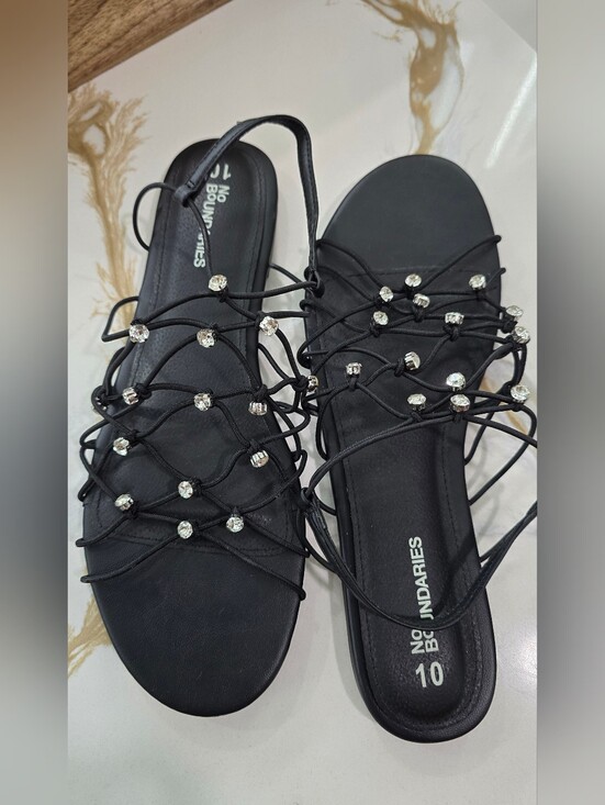 No Boundaries Shoes - No Boundaries Black Lace-Up Rhinestone Women's Sandals